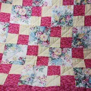 Beautiful Floral Lap Quilt Pinks and Yellow
